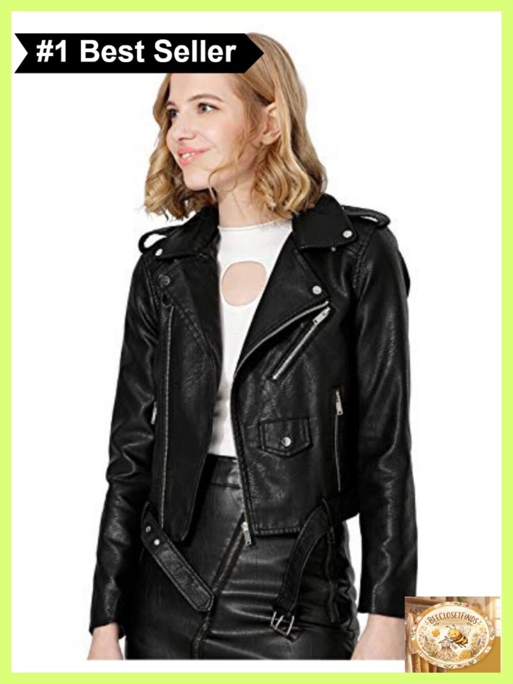 Faux Leather Textured Short Moto Jacket Zip-Up Slim PU Biker Coat with Pockets